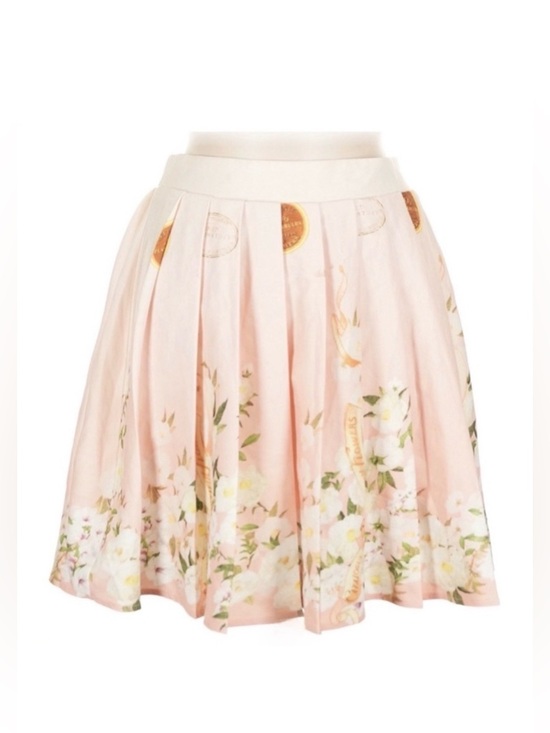 A Peach Dresses & Skirts - A PEACH ~ Light Pink Floral Pleated Skirt Side Zipper and Elastic Waistband Back